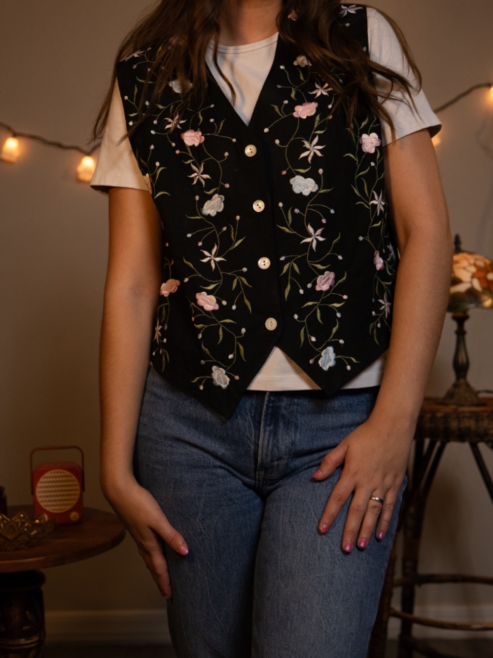 VINTAGE Solutions Original Black Embroidered Vest Size Small